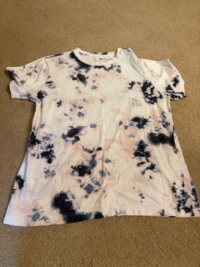 Original Use White Tie-Dye Short Sleeve Tee with Navy and Pink Accents